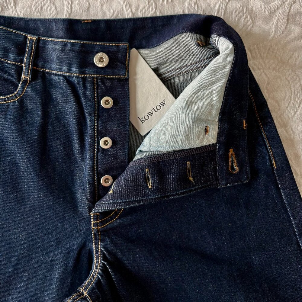 Kowtow High Puddle Jeans in Indigo Denim - Small - Brand New with Tags